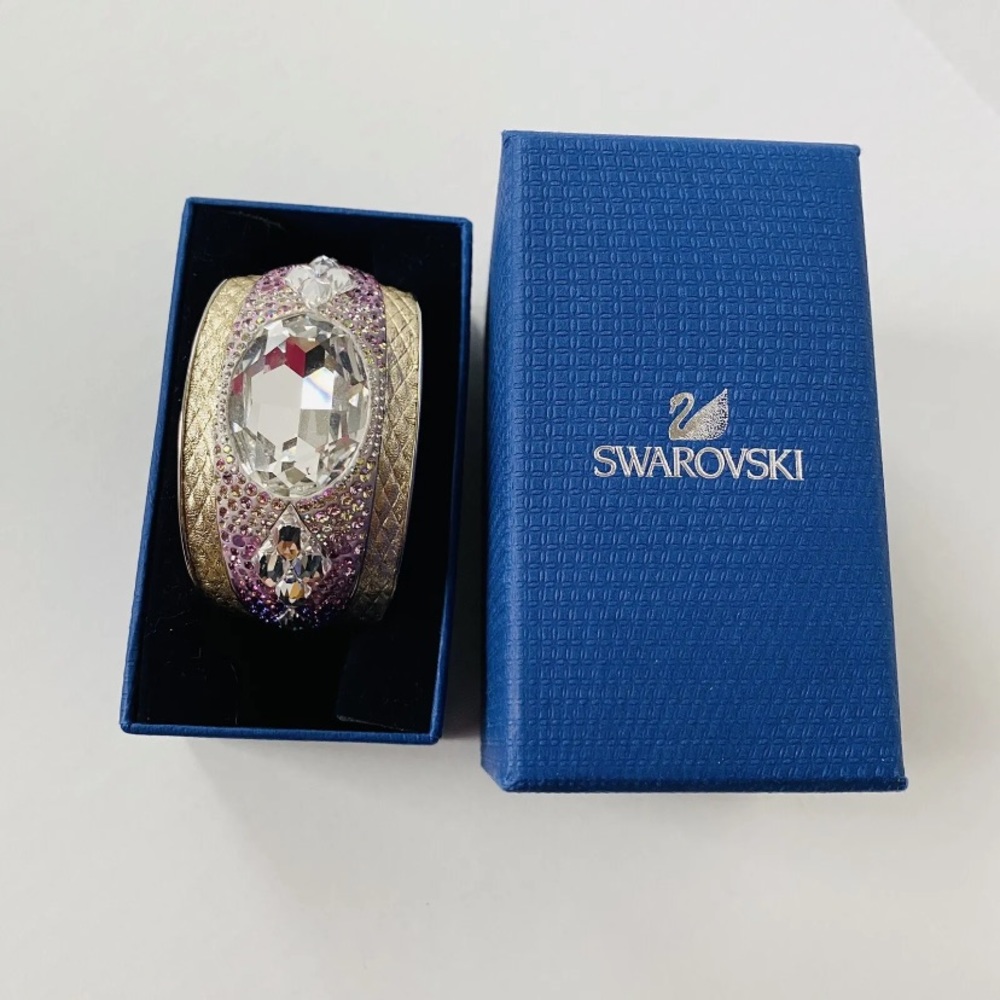 Swarovski Trema crystals Cuff Bangle Bracelet in Purple/Gold/Clear color in sz S